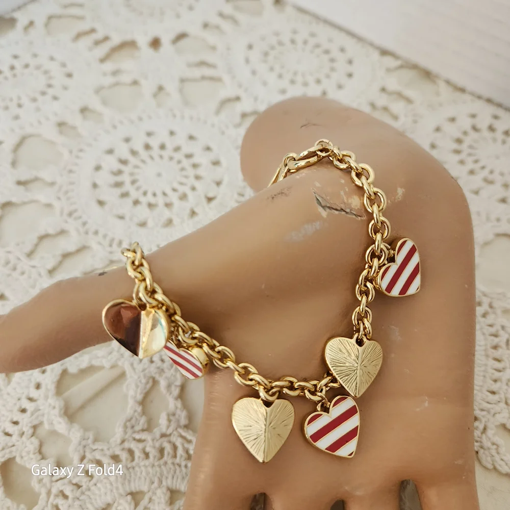 Talbots Gold and Red Heart Charm Bracelet - Picture 1 of 6